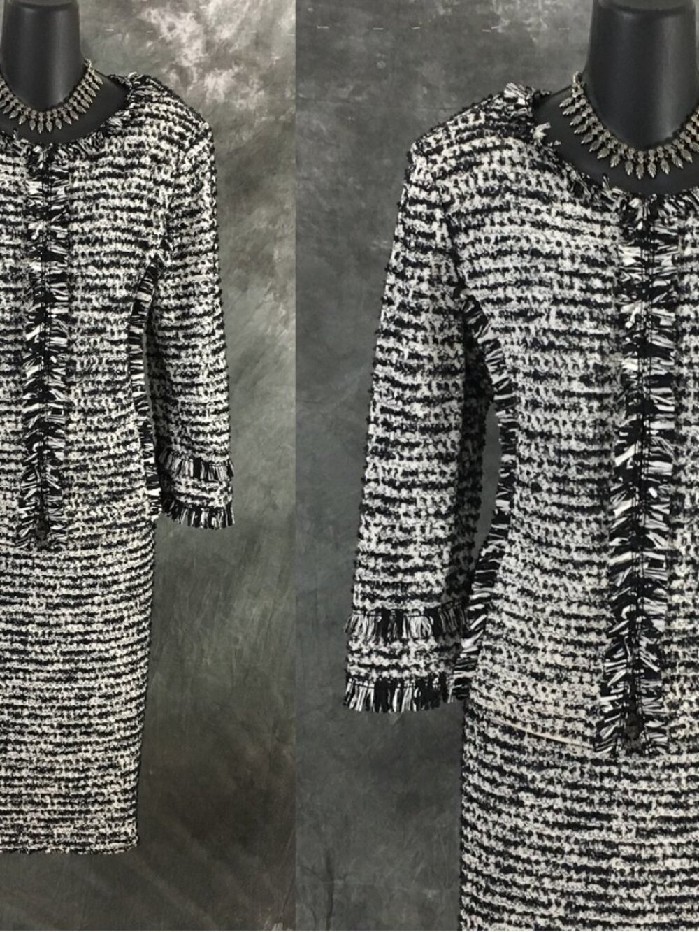 NWT NEW BEAUTIFUL St John knit black white jacket skirt suit size 12